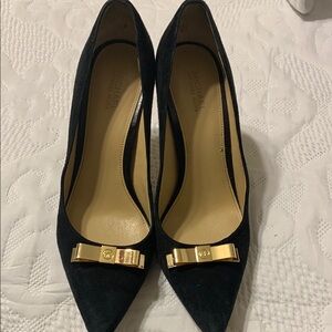 Michael Kors Black Suede Pumps with Gold Accents